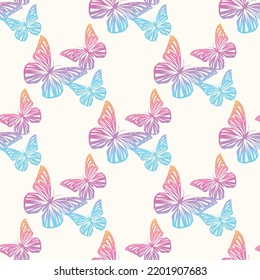 Patrón de mariposas coloridas, ilustración vectorial. Fondo de mariposas de patrones