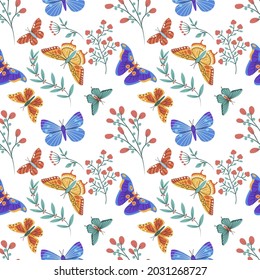 Colorful butterflies seamless pattern vector illustration set. Meadow insects texture design. Romantic monarch background. Tropical exotic wildlife wrapping.