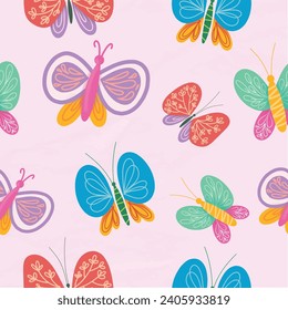 Colorful Butterflies Seamless Pattern wrapped paper decorative decoration pink blue purple green red orange yellow color