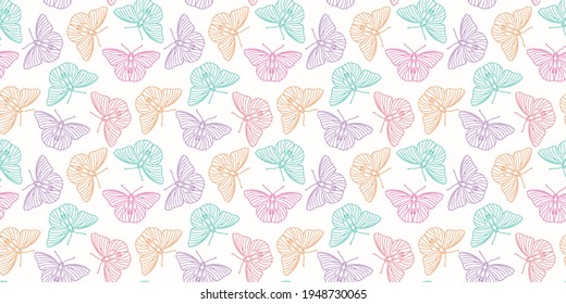 Colorful butterflies seamless repeat pattern vector background, random butterfly elements, cute spring pattern, girly pattern wallpaper