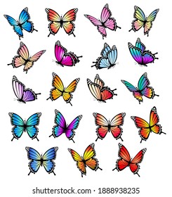 Colorful butterflies set. Vector illustration.