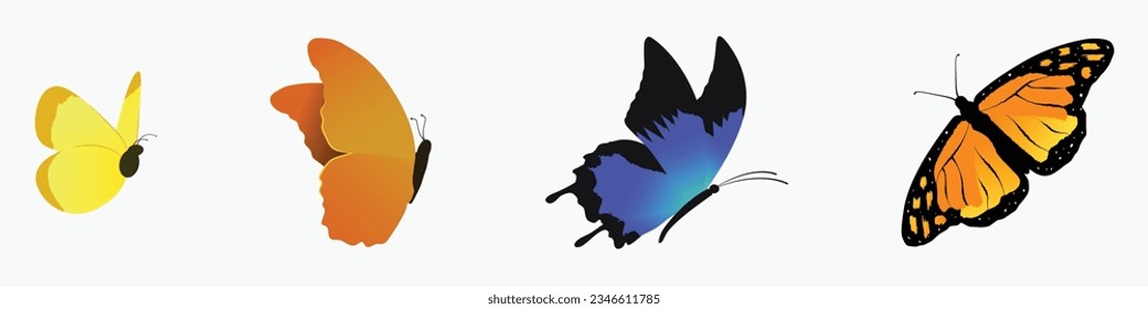 Colorful Butterflies!
Simple and gradient texture butterflies with different typesstyle. Can be used as design elements and fillers in greeting cards, posters, banners and nature background.