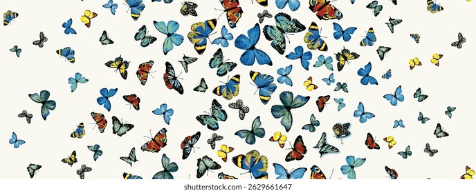 Colorful Butterflies Soar Against a White Background