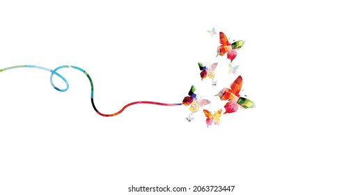 Fondo de afiche vectorial de mariposas coloridas. Mariposas voladoras aisladas