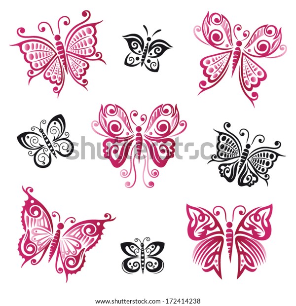 Download Colorful Butterflies Vector Set Pink Black Stock Vector ...