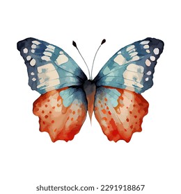 Colorful butterflies watercolor isolated on white background. Pink, green, brown, yellow butterfly. Spring animal vector illustration