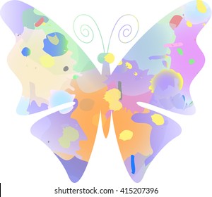 Colorful butterfly - abstract painted airy, watercolor butterfly