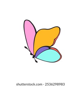 Colorful Butterfly Cartoon Drawing. Butterfly Abstract Color Vector Illustration. Trendy Contemporary Design for Wall Art, Prints, Social Media, Posters, Invitations, Branding Design.