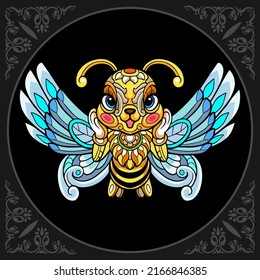 Colorful butterfly cartoon zentangle arts. isolated on black background. Vector illustration