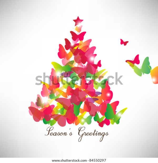 Colorful Butterfly Christmas Card Stock Vector (Royalty Free) 84550297