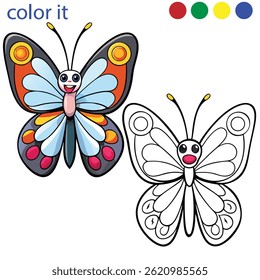 Colorido borboleta colorir livro Página para crianças - Diversão e educacional Contorno Desenho