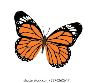 Colorful butterfly concept. Orange insect with wings. Fauna and wild life. Beauty, aesthetics and elegance. Graphic element for website. Cartoon flat vector illustration isolated on white background