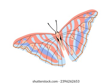 Colorful butterfly concept. Red and blue insect with wings. Fauna and wild life. Beauty, aesthetics and elegance. Spring and summer. Cartoon flat vector illustration isolated on white background