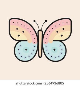 Colorful butterfly with creative patterns decorating the wings and unique touch of spring filled vector icon. This iconic butterfly is ready to make your projects fly high