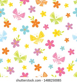 colorful butterfly and flower seamless pattern design