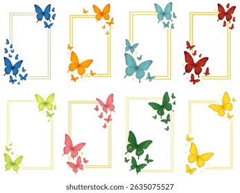 Colorful Butterfly Frame Set on Transparent Background