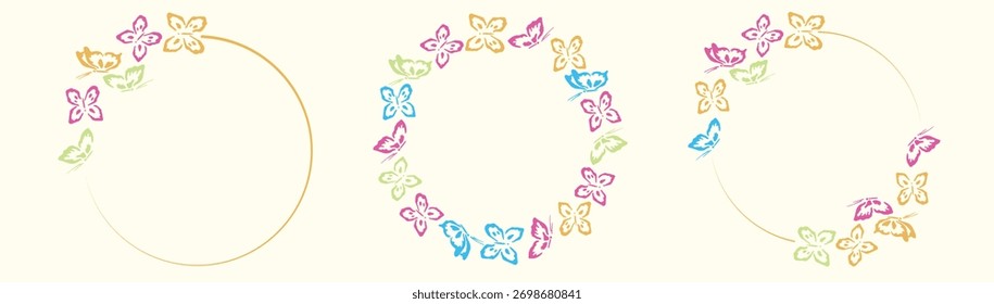 Colorful butterfly frame set — spring floral wreath collection	
