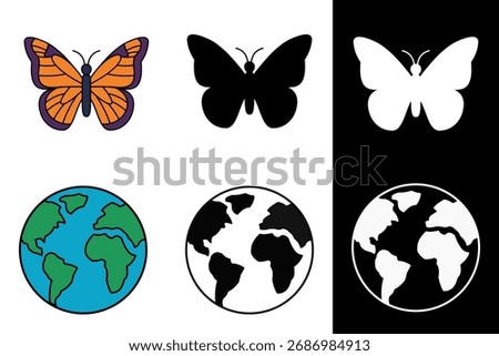 Colorful Butterfly and Globe Illustrations A Vector Set for Nature and Design