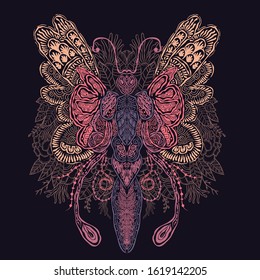 Colorful butterfly handdrawn style. T-shirt, sticker, pattern, icon, logo design. Butterfly mandala