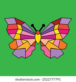 Colorful butterfly icon on green background. design element illustration of a butterfly with colorful collage. Cute animal illustrations for children