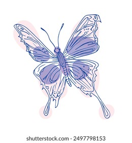 Colorful butterfly illustration with intricate details and vibrant hues of blue, purple, and pink. The delicate wings and whimsical design create an elegant and artistic representation.