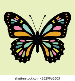 Colorful Butterfly Illustration – Vibrant Nature Insect Art Icon. A vibrant and detailed butterfly illustration showcasing a wide range of bright, eye-catching colors and intricate wing patterns.