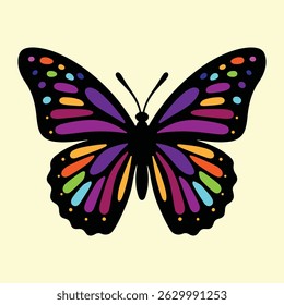 Colorful Butterfly Illustration – Vibrant Nature Insect Art Icon. A vibrant and detailed butterfly illustration showcasing a wide range of bright, eye-catching colors and intricate wing patterns.