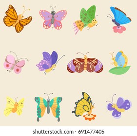 Colorful butterfly insects vector flowing colorful wings