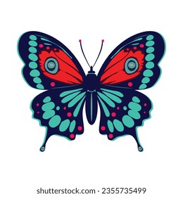 Colorful butterfly isolated on white, blue red design, vector illustration