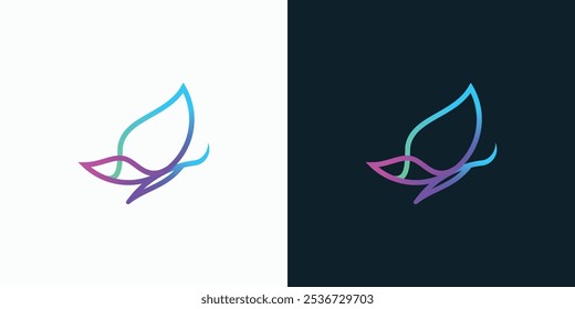 Colorful butterfly line vector logo design with modern, simple, clean and abstract style. Icon for business, research, technology and personal branding.