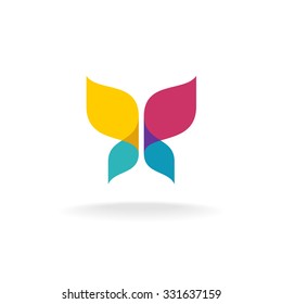 Colorful butterfly logo. Overlay transparent sheets style.