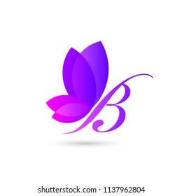 colorful butterfly logo template. an illustration concept of beautiful butterfly formed from combination of letter B and natural leaves