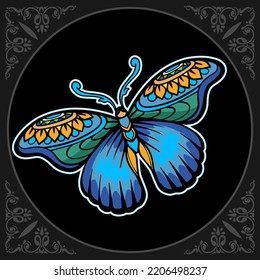 Colorful butterfly mandala arts isolated on black background