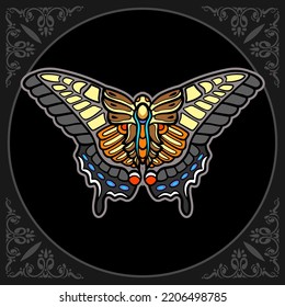 Colorful butterfly mandala arts isolated on black background