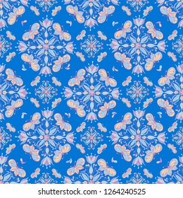 Colorful Butterfly Mandala Pattern on a Blue Tile