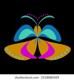 Colorful Butterfly. Multicolored abstract butterfly logo. Vector  Doodle flowers. For design of postcard, sticker, banner