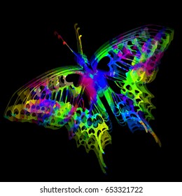 Colorful butterfly object with hearts. Vector