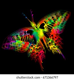 Colorful butterfly object with hearts. Vector