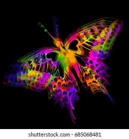 Colorful butterfly object with hearts. Vector