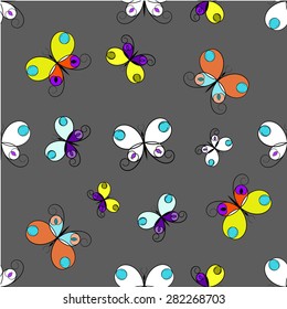 colorful butterfly on grey background, seamless pattern

