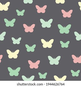 Colorful butterfly outline vector illustrations on grey background pattern