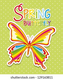 colorful butterfly over green background, spring. vector