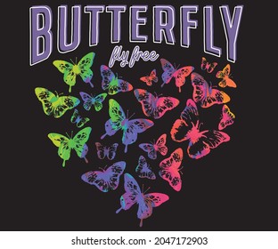 Colorful butterfly painting print design for t shirt and others.