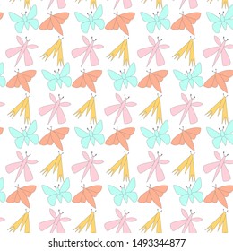 Colorful butterfly pattern for background, notebook, simple design. Modern abstract vector design for paper, cover, fabric, interior decor. Soft pastel green colors for kids/children bedroom
