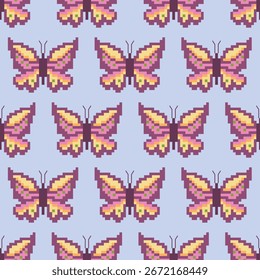 Colorful butterfly pattern in geometric shapes, seamless, designed for backgrounds, wallpapers, decorations, fabrics, clothing.