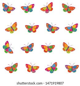 Colorful butterfly pattern on white background