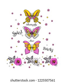 colorful butterfly and rose design 