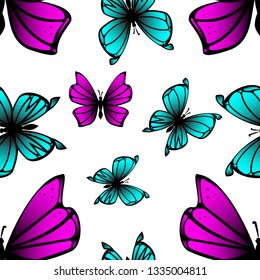 Colorful Butterfly seamless pattern isolated on white background vector illustration eps 10 