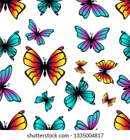 Colorful Butterfly seamless pattern isolated on white background vector illustration eps 10 