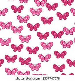 Colorful butterfly seamless pattern on white background. Paper print design. Abstract retro vector illustration. Trendy textile, fabric, wrapping. Modern space decoration.